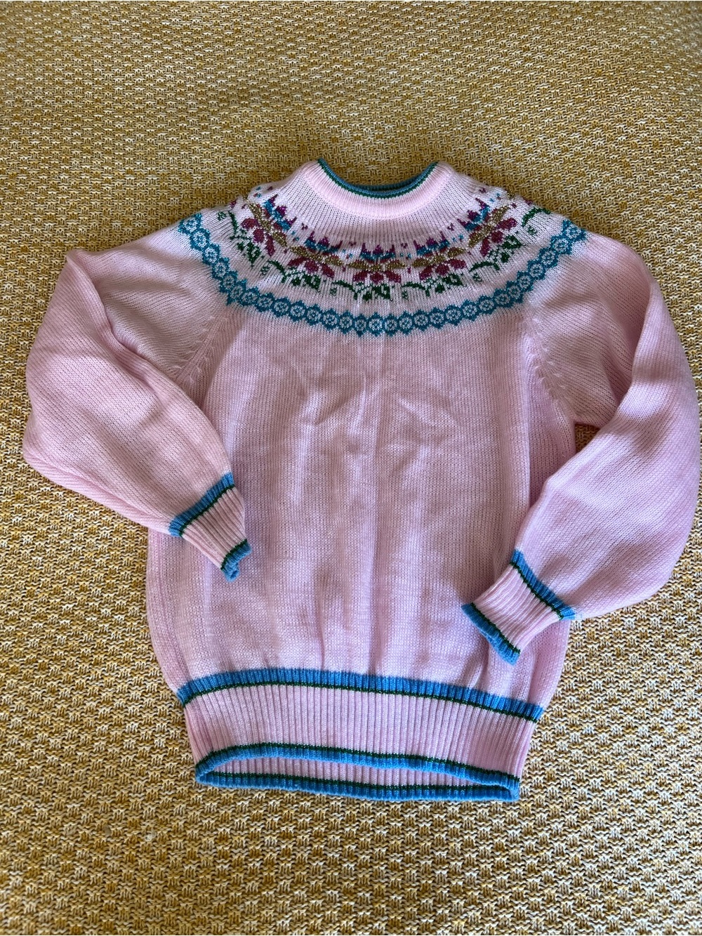 Vintage 70's 80's Pink glitter tinsel metallic Floral Yoke Sweater